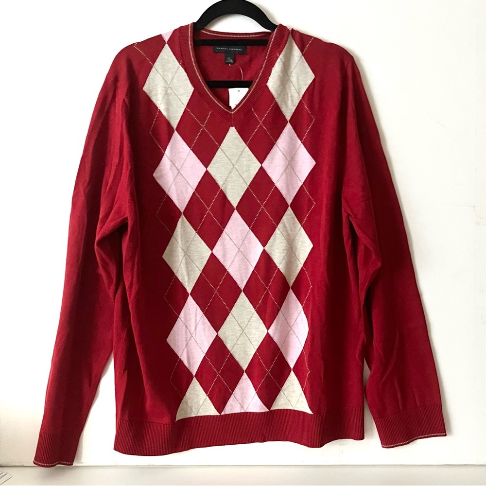 NWT Banana Republic Men Cotton Wool V-neck Argyle Sweater XL
